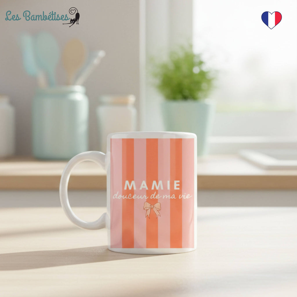 Mug Mamie Douceurs de ma vie - Rayures Pêche