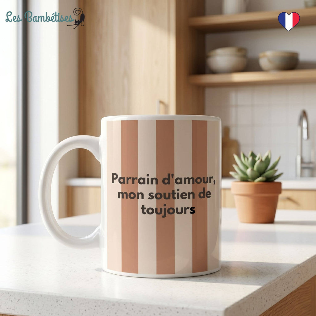 Mug Parrain d'amour Rayures Marron