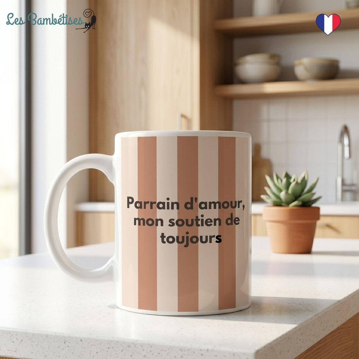 Mug Parrain d'amour Rayures Marron