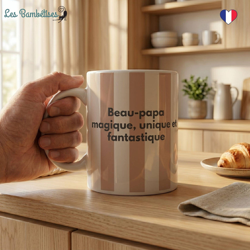 Mug « Beau-papa magique » Rayure Marron