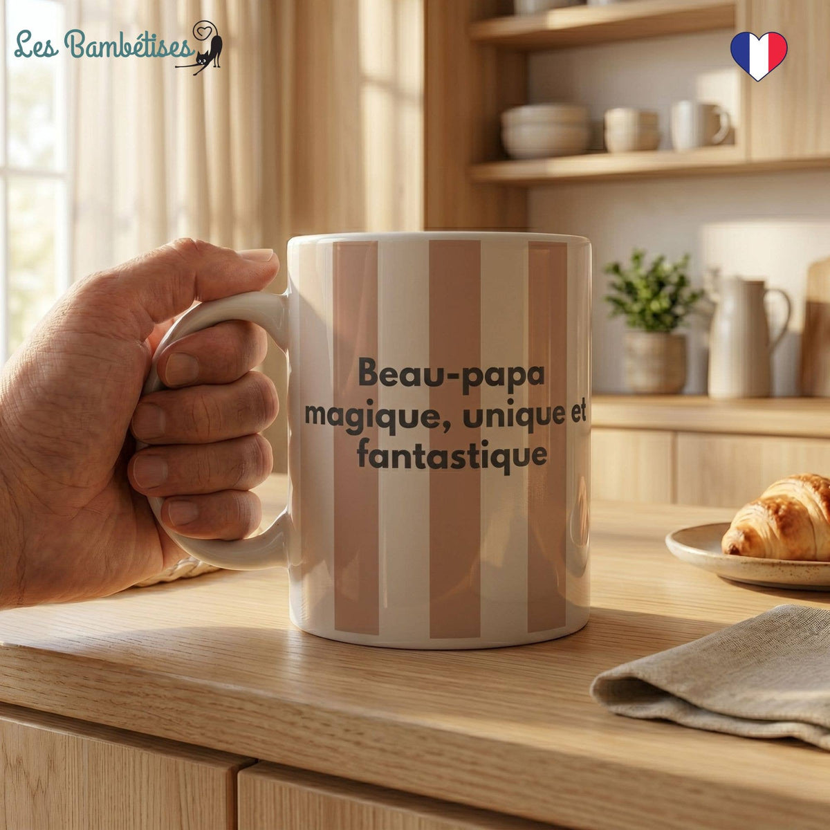 Mug « Beau-papa magique » Rayure Marron