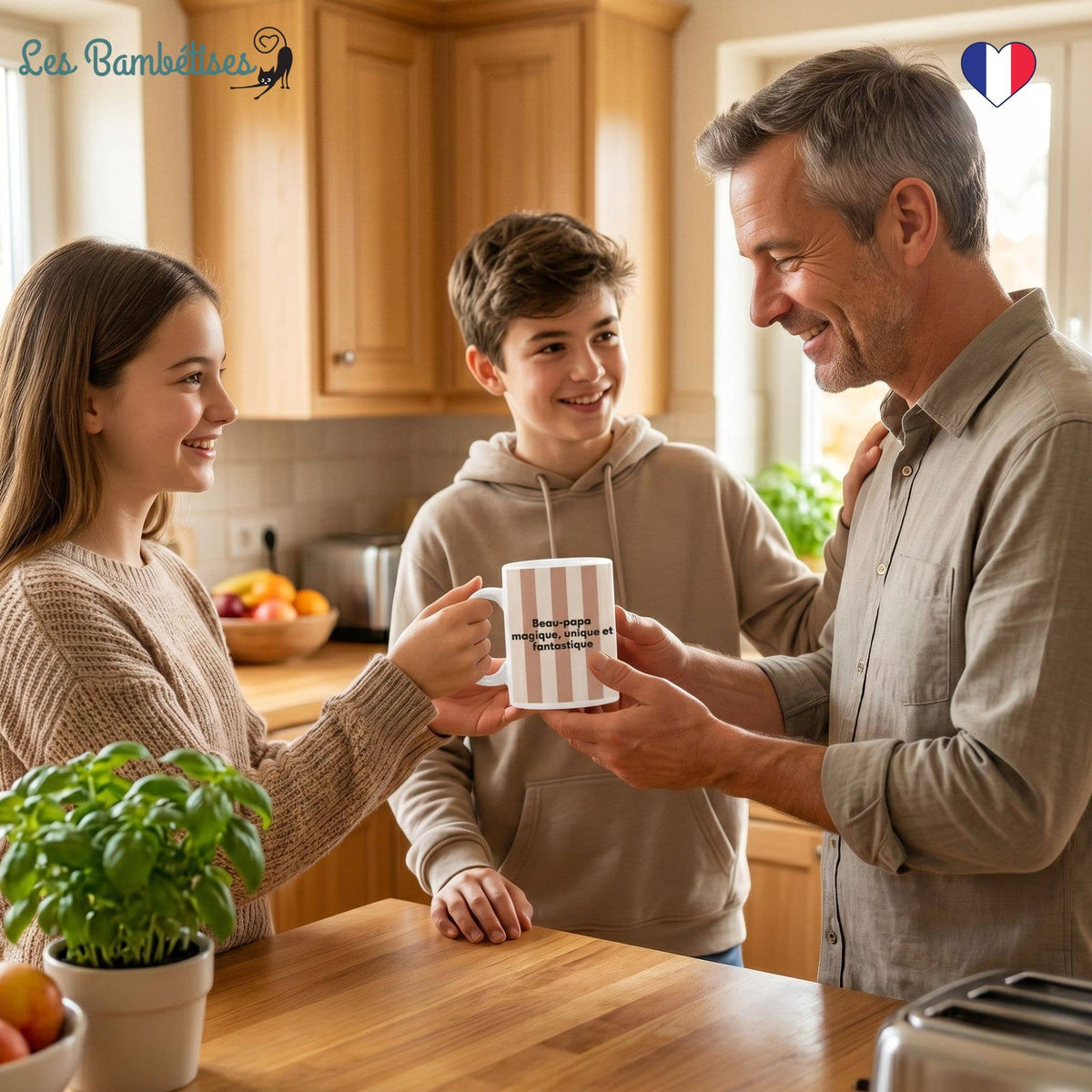 Mug « Beau-papa magique » Rayure Marron