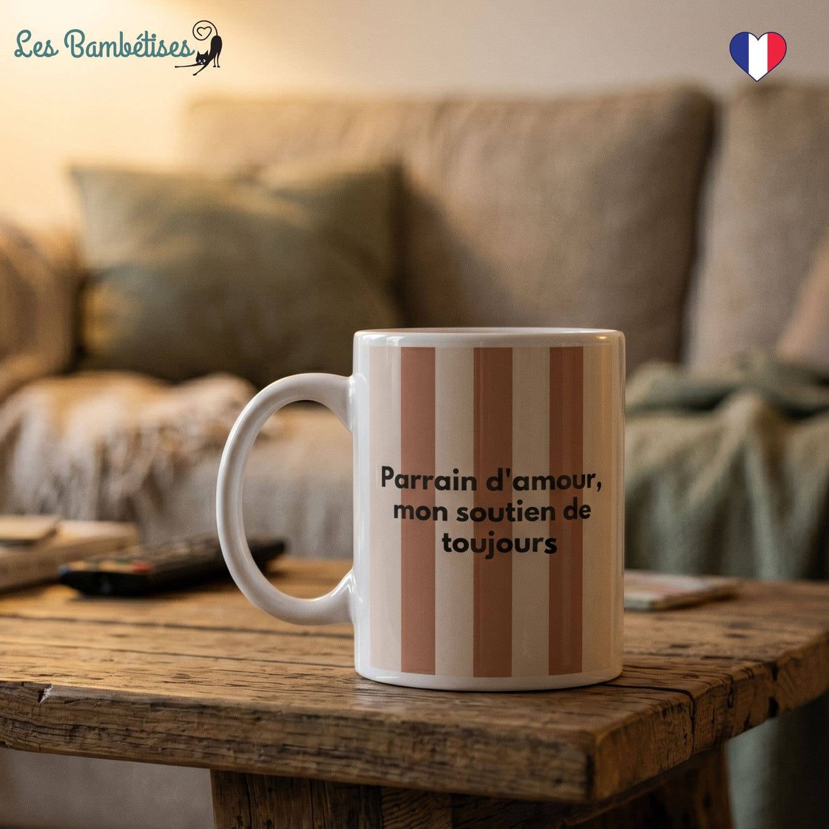 Mug Parrain d'amour Rayures Marron