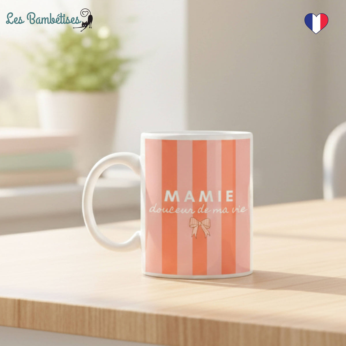 Mug Mamie Douceurs de ma vie - Rayures Pêche
