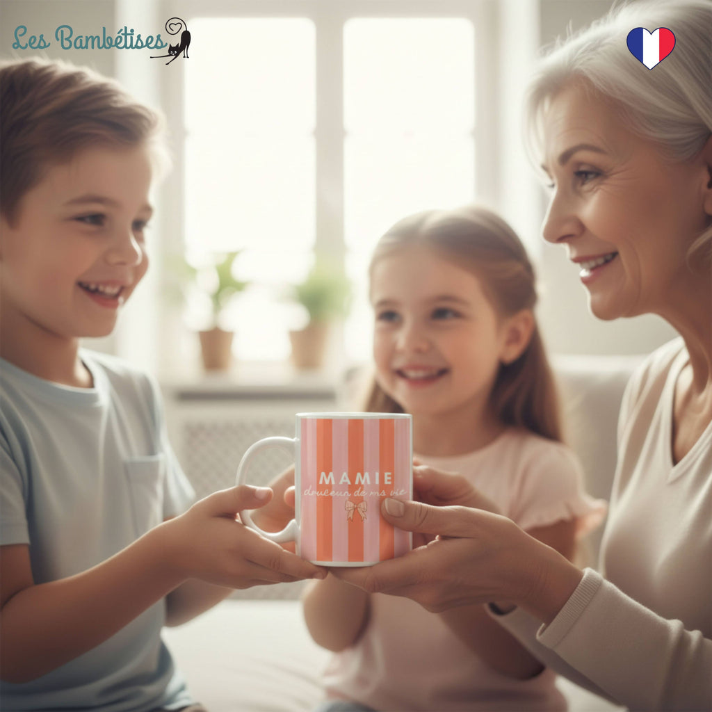 Mug Mamie Douceurs de ma vie - Rayures Pêche