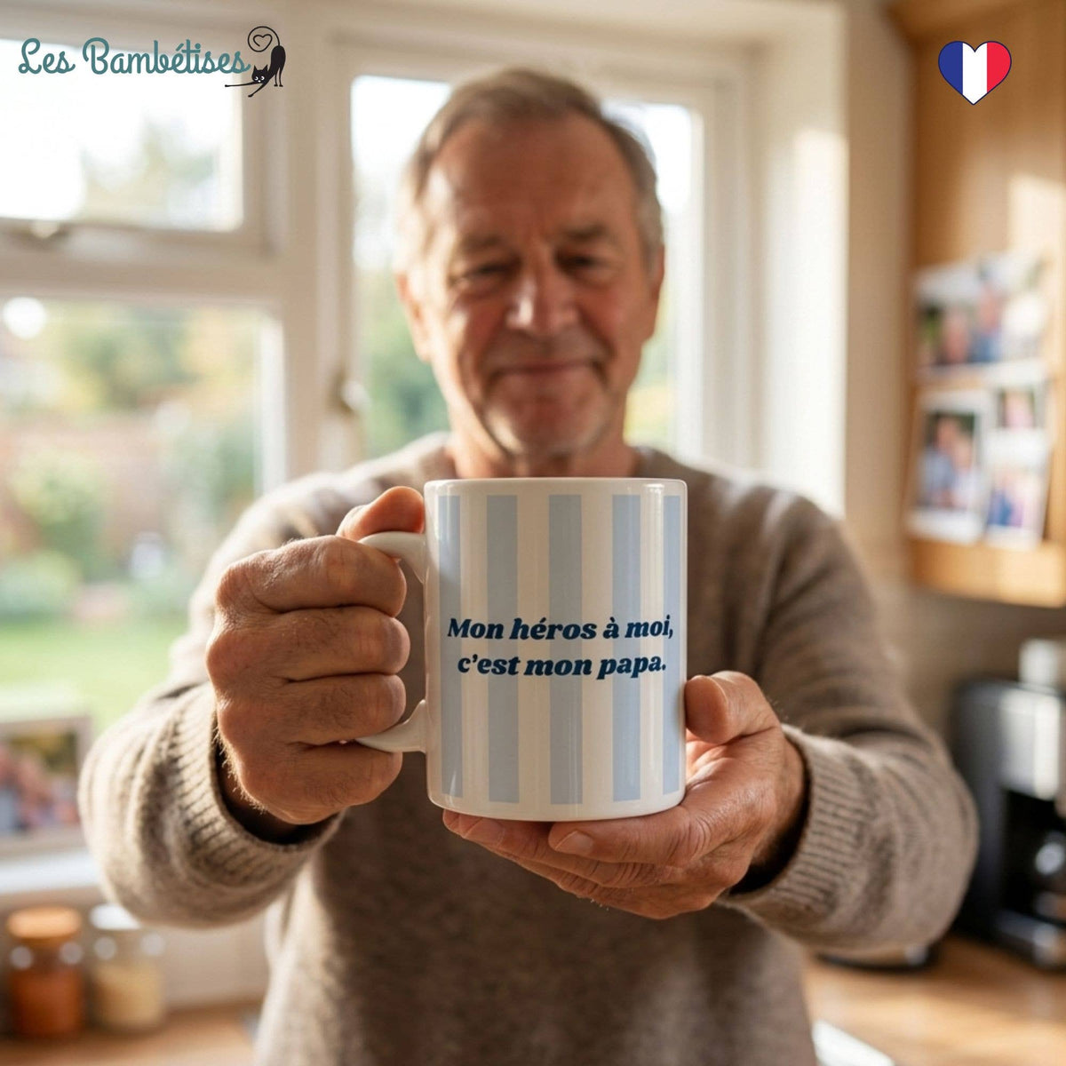 Mug Papa : « Mon héros à moi, c’est mon papa » Rayures Bleu