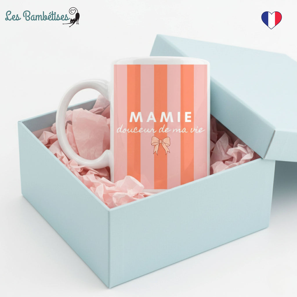 Mug Mamie Douceurs de ma vie - Rayures Pêche