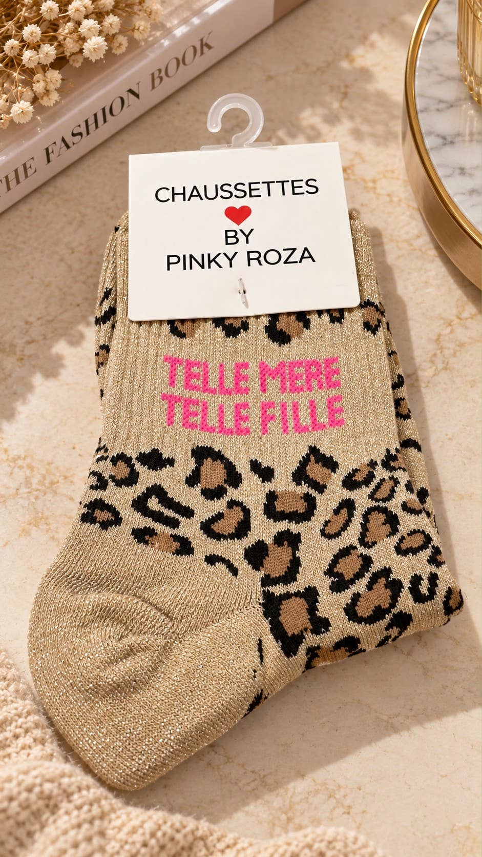 CHAUSSETTES BRILLANTES A MESSAGE POUR DAMES : TELLE MERE TELLE FILLE: Léopard