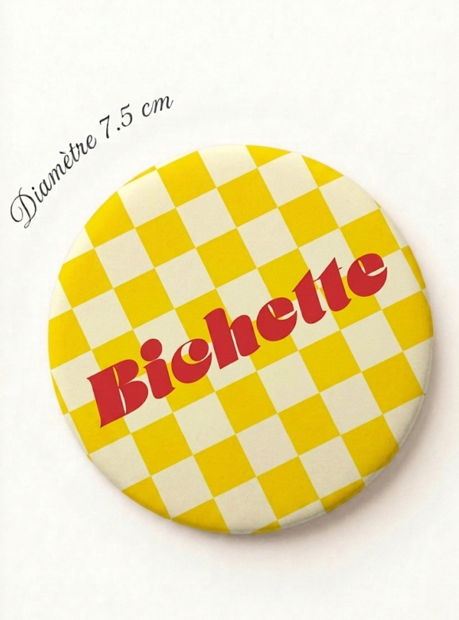 Badge Bichette – damier jaune et blanc