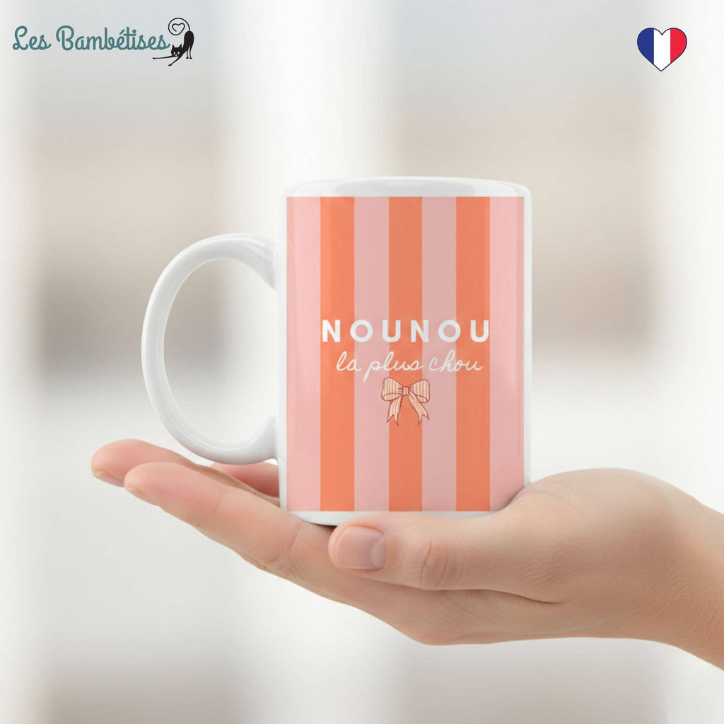 Mug Nounou la plus chou - Rayures Pêche