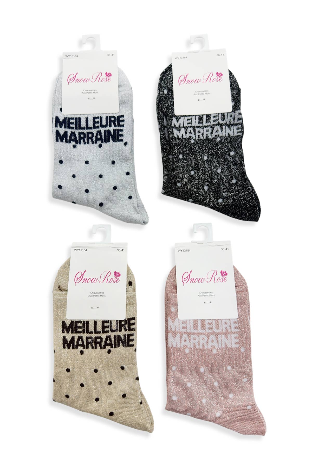 Meilleure Marraine - chaussettes pailletées à pois 36-41