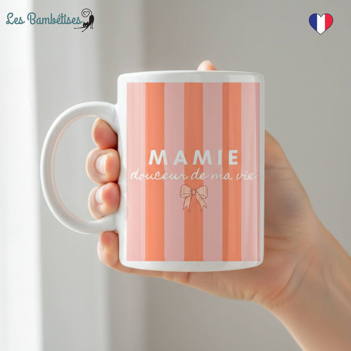 Mug Mamie Douceurs de ma vie - Rayures Pêche