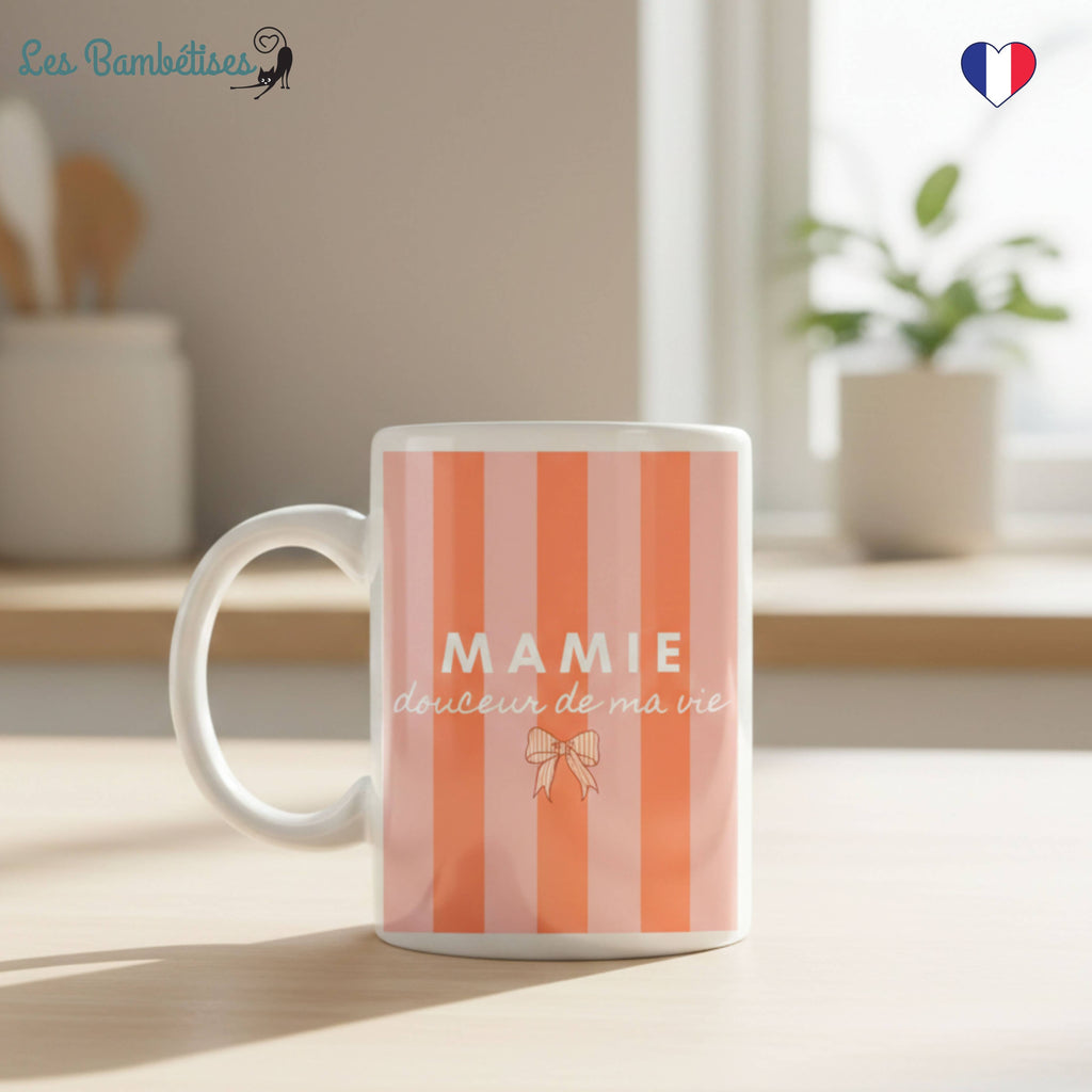 Mug Mamie Douceurs de ma vie - Rayures Pêche