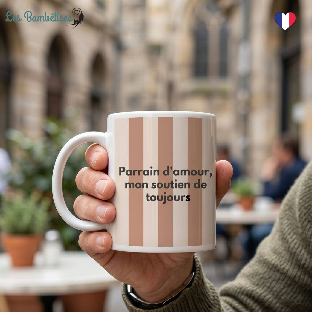 Mug Parrain d'amour Rayures Marron