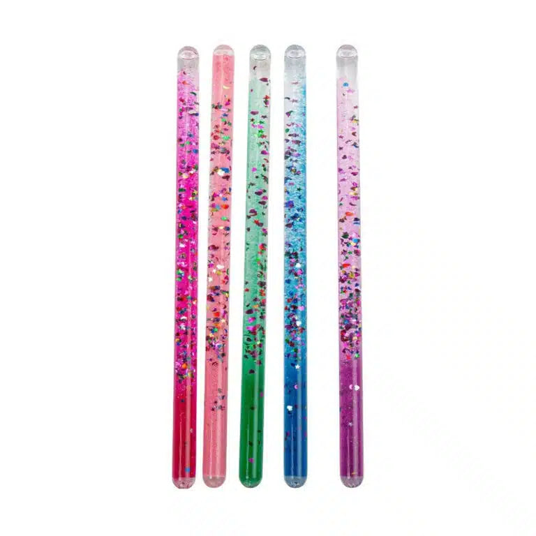 Lot de 5 baguettes magiques paillettes Bass & Bass – rose, violet, bleu, vert et multicolore