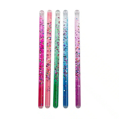 Lot de 5 baguettes magiques paillettes Bass & Bass – rose, violet, bleu, vert et multicolore