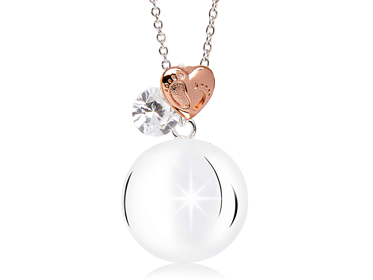 Bola mamijux Charm Cœur Or Rose avec Empreintes de Pieds de Bébé