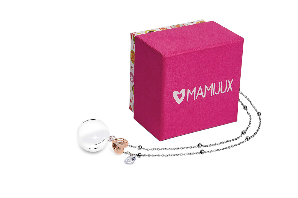 Bola mamijux Charm Cœur Or Rose avec Empreintes de Pieds de Bébé