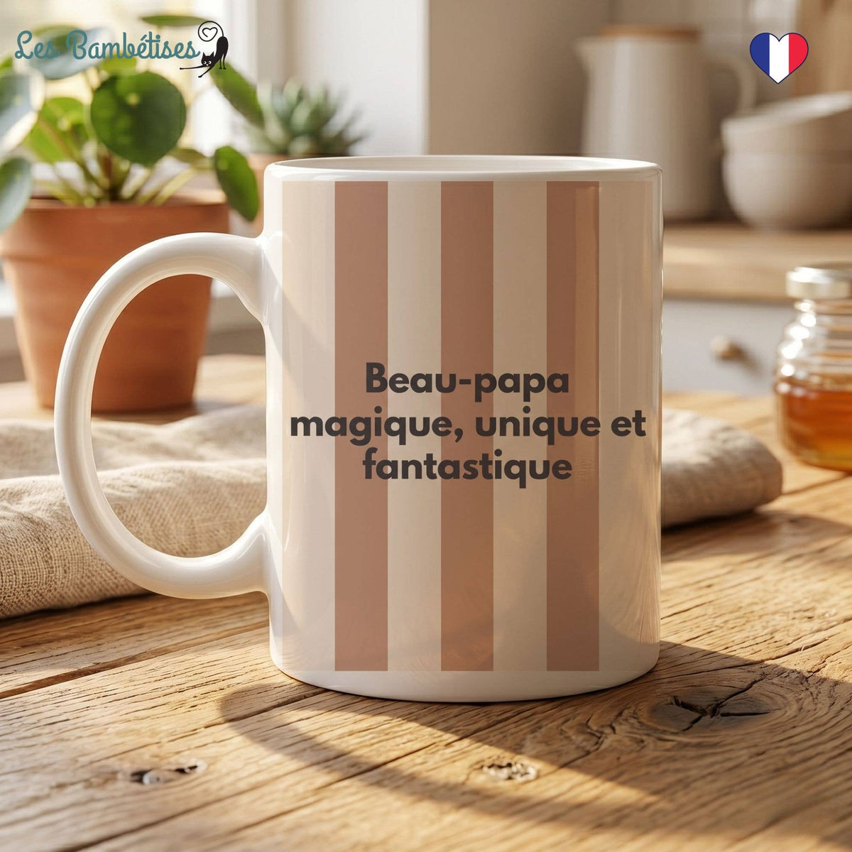 Mug « Beau-papa magique » Rayure Marron