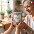 Mug Mamie chérie, je t’aime à la folie - Rayures rose et ver