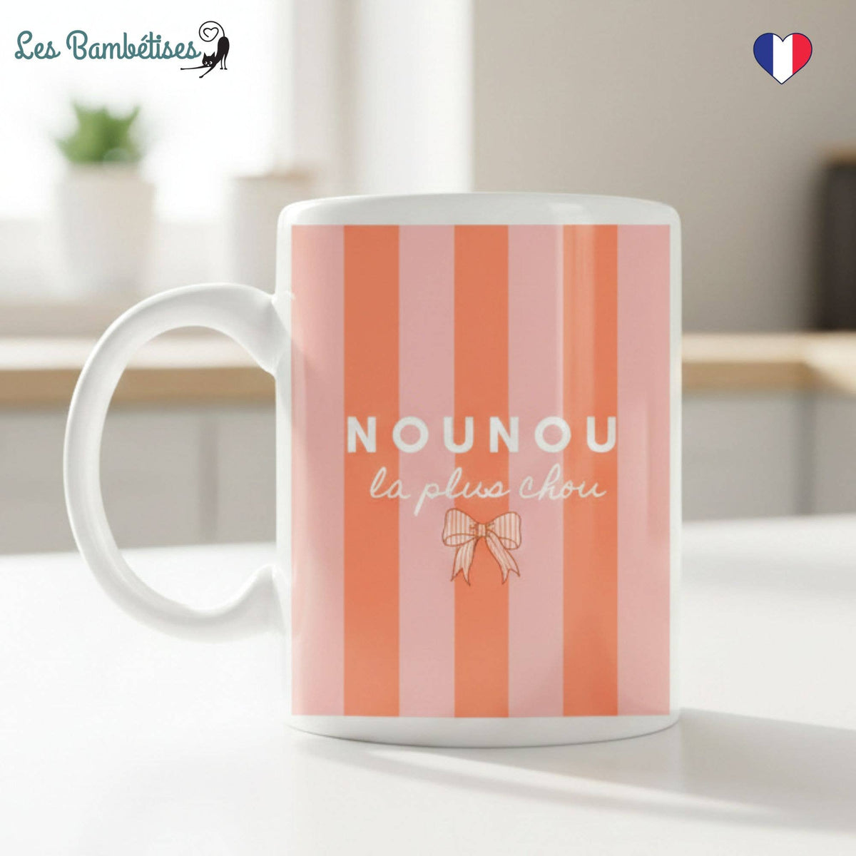 Mug Nounou la plus chou - Rayures Pêche