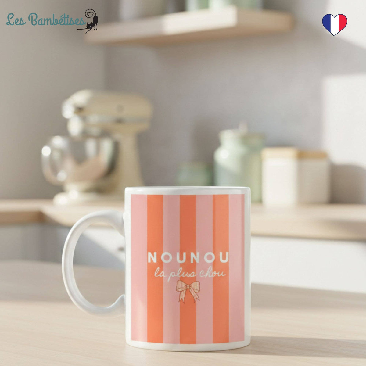 Mug Nounou la plus chou - Rayures Pêche