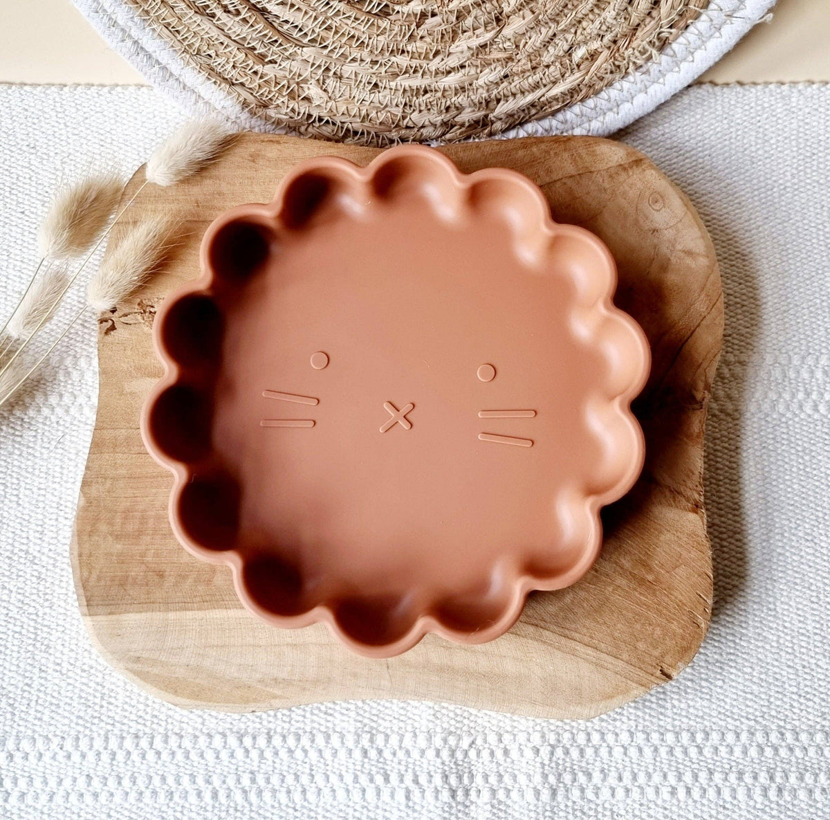 Assiette en silicone avec ventouse forme lion - terracotta