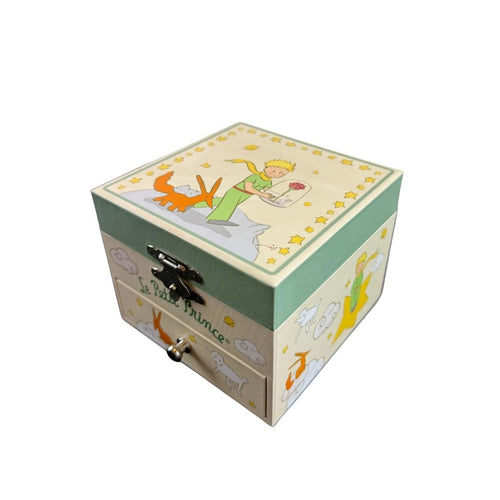 Boîte à musique cube Le Petit Prince – thème Jardin, tons clairs avec renard et rose