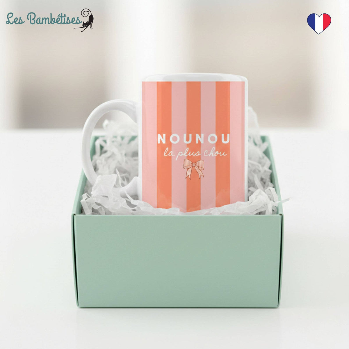 Mug Nounou la plus chou - Rayures Pêche