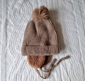 Bonnet d'hiver pour bébé avec cache-oreilles et pompon - Marron