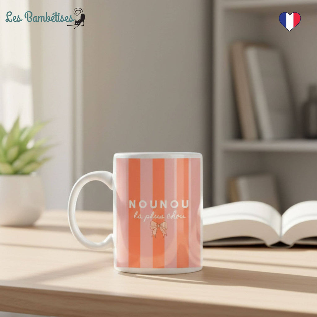 Mug Nounou la plus chou - Rayures Pêche