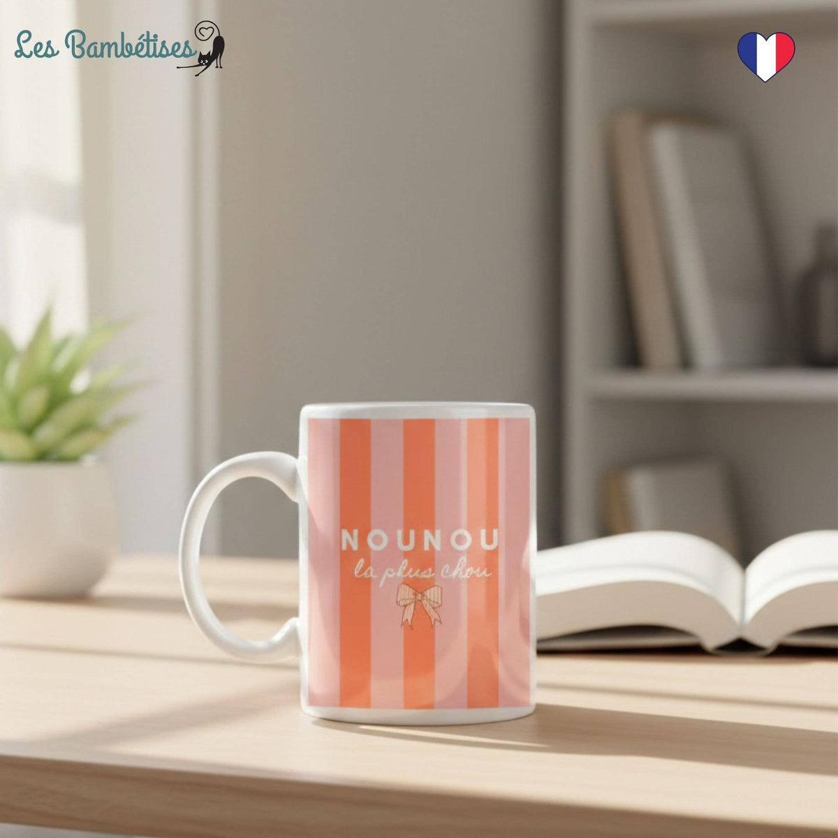 Mug Nounou la plus chou - Rayures Pêche