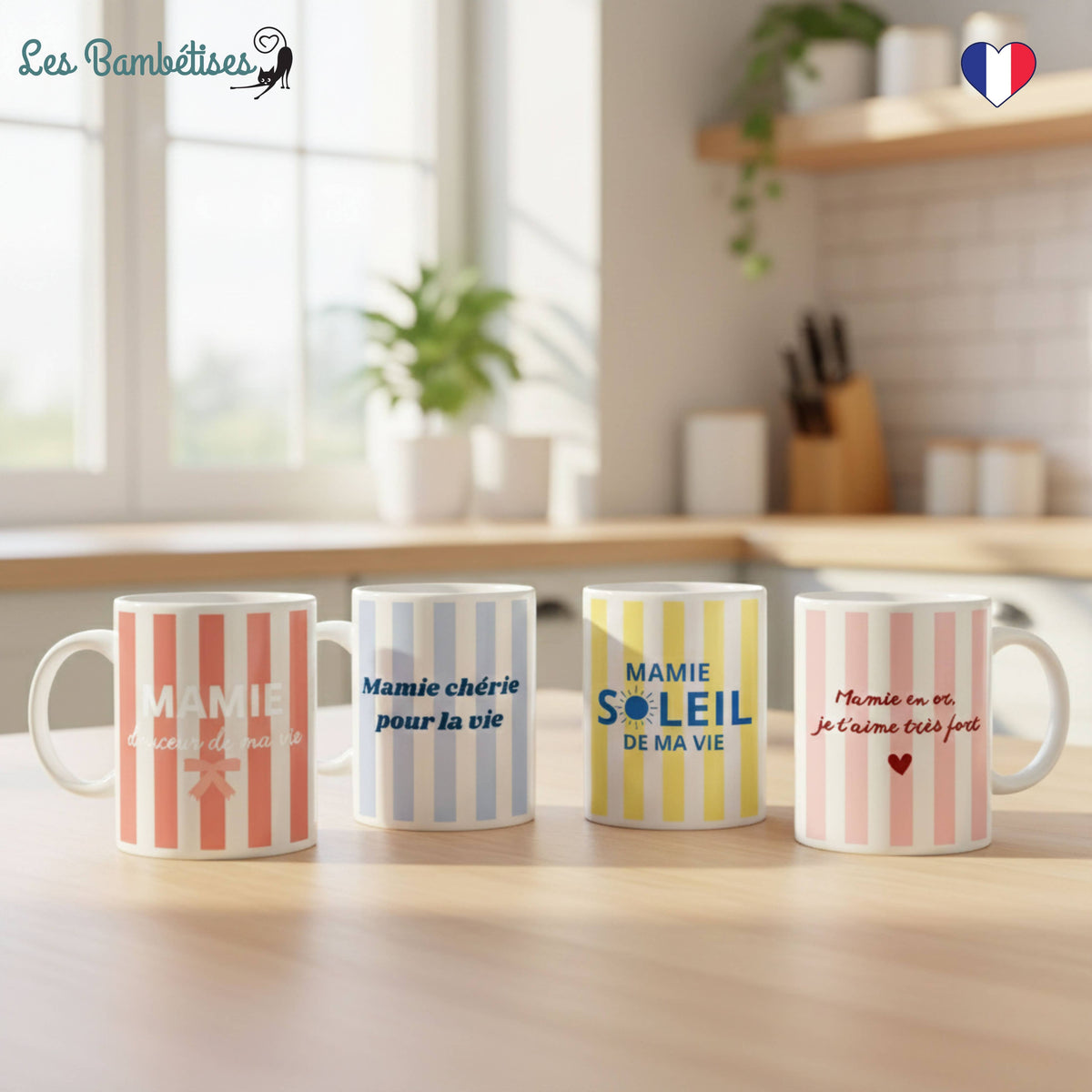 Mug Mamie Douceurs de ma vie - Rayures Pêche
