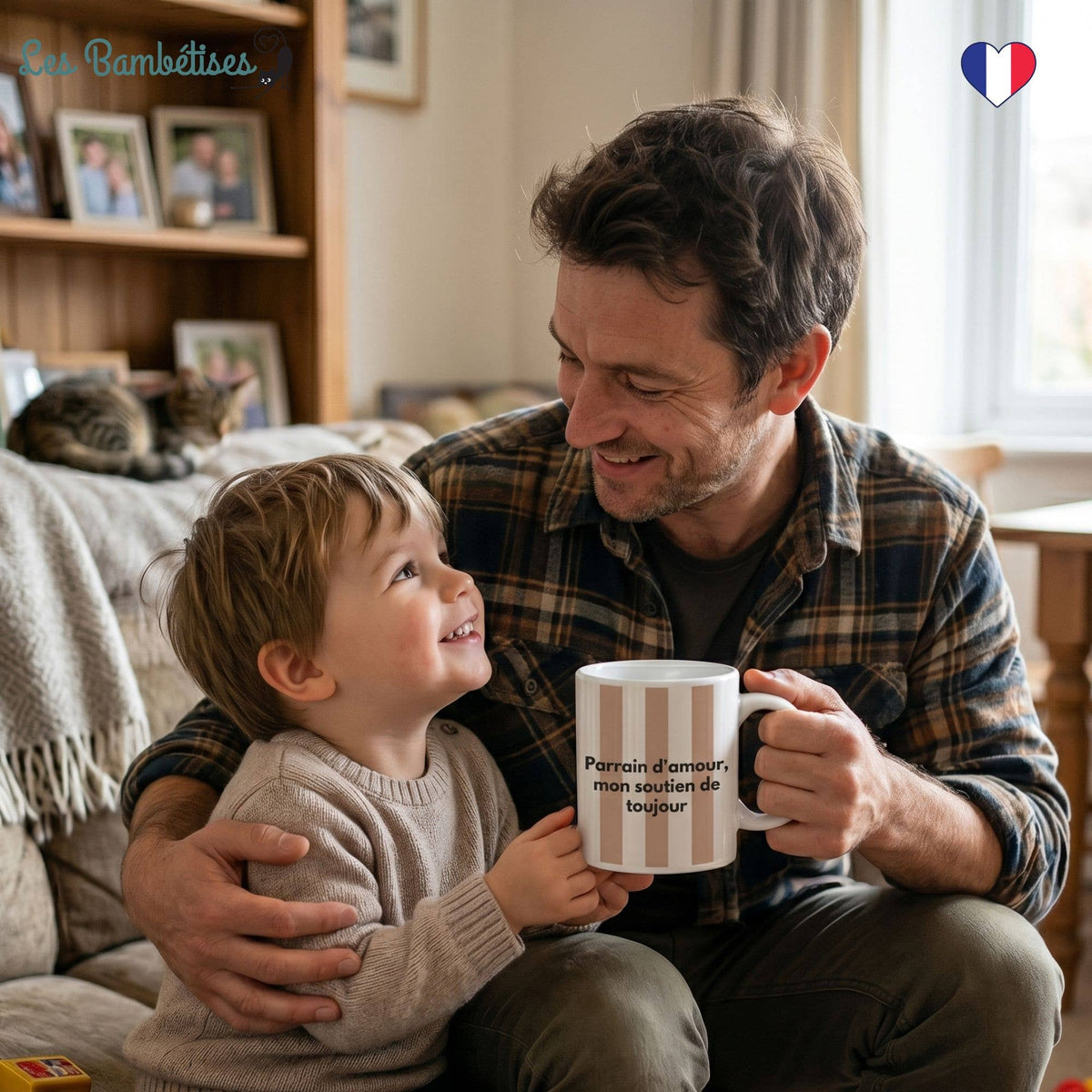 Mug Parrain d'amour Rayures Marron